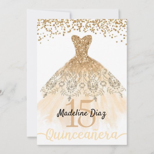 Gold Quinceanera Geburtstag Einladung Cumpleanos (Vorderseite)