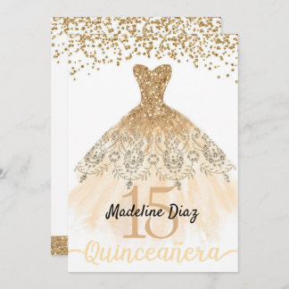 Gold Quinceanera Geburtstag Einladung Cumpleanos