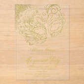 Gold Quinceanera Masquerade Party Acryleinladungen (Vorderseite)