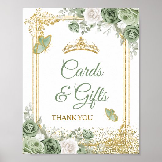 Gold Quinceañera Sage Green Crown Cards & Geschenk Poster (Vorne)
