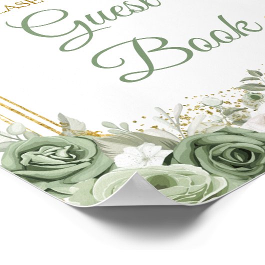 Gold Quinceañera Sage Green Crown Gästebuch (Ecke)