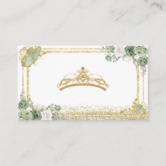 Gold Quinceañera Sage Green Crown Gift Registry Begleitkarte (Rückseite)