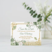 Gold Quinceañera Sage Green Crown Save the Date Dankeskarte (Stehend Vorderseite)