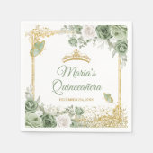 Gold Quinceañera Sage Grüne Kronenschmetterlingspa Serviette (Vorderseite)