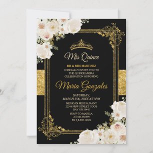 Gold Quinceanera Weißmexikanische Girl 15. Geburts Einladung