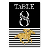 Gold Race Pferd auf Schwarz & Weiß Streifen Geburt Tischnummer (Rückseite)