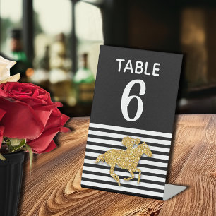 Gold Racehorse Brautparty Tischnummer Sockelschild