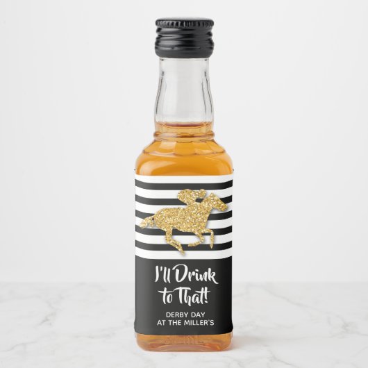 Gold Racehorse Derby Day Mini Alkoholflaschenetikett (Vorderseite)