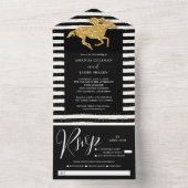 Gold Racehorse Schwarz-weiße Streifen Hochzeit All In One Einladung (Innen Boden)
