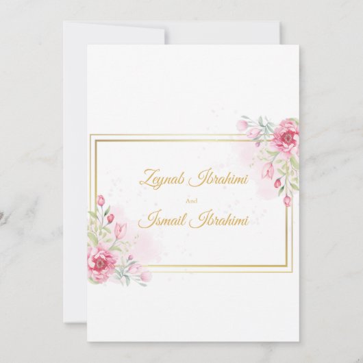Gold Rahmen Elegante islamische Hochzeit mit Flora Einladung (Rückseite)