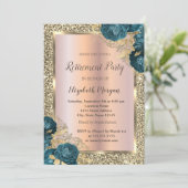 Gold-Rahmen, Glitzer-Grüne Blume-Rente Einladung (Stehend Vorderseite)