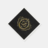 Gold Rahmen Monogram Black Damask Back Serviette (Ecke)