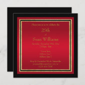 Gold Rahmen Red & Black Man's Birthday Einladung (Vorne/Hinten)