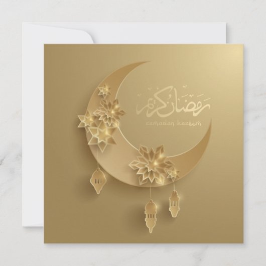 Gold Ramadan Crescent Moon and Lanterns Einladung (Vorderseite)