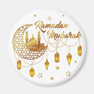 Gold Ramadan Mubarak Mosque & Lanterns Decorative Magnet