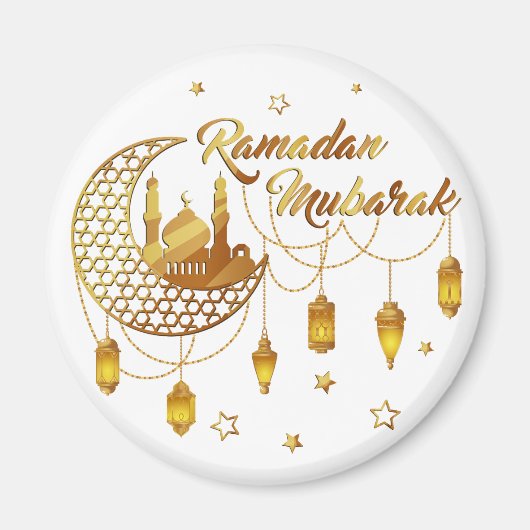 Gold Ramadan Mubarak Mosque & Lanterns Decorative Magnet (Vorne)