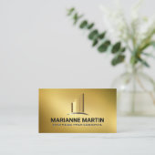 Gold Real Anwesen Gebäude | Gold Textur Visitenkarte (Stehend Vorderseite)