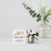 Gold-Real-Anwesen-Logo | Schlüssel der Visitenkart Visitenkarte (Stehend Vorderseite)