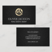 Gold-Real-Anwesen-Logo | Schwarze Textur Visitenkarte (Vorne/Hinten)
