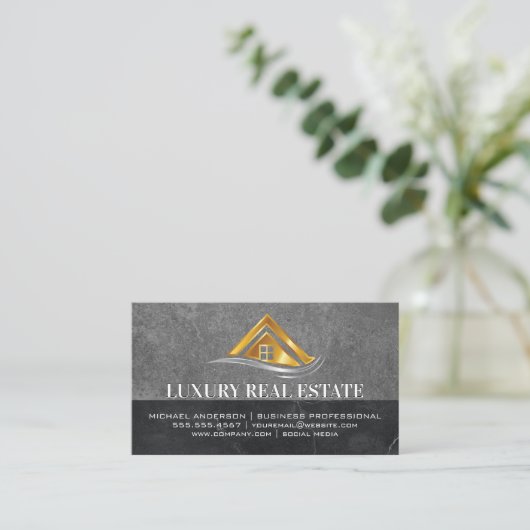 Gold-Real-Anwesen-Logo | Slate Marble Visitenkarte (Stehend Vorderseite)