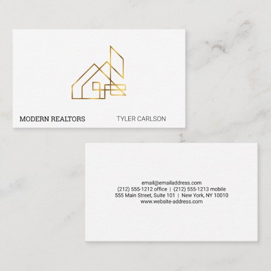 Gold Real Anwesen Modern Logo Visitenkarte (Vorne/Hinten)