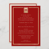 Gold Rectangle Double Happiness Chinese Wedding Einladung (Vorne/Hinten)