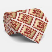 Gold Rectangle Double Happiness Chinese Wedding Krawatte (Gerollt)