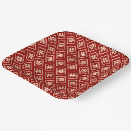 Gold Rectangle Double Happiness Chinese Wedding Pappteller (Gewinkelt)
