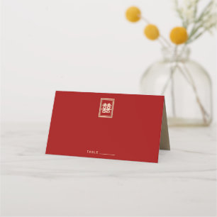Gold Rectangle Double Happiness Chinese Wedding Platzkarte