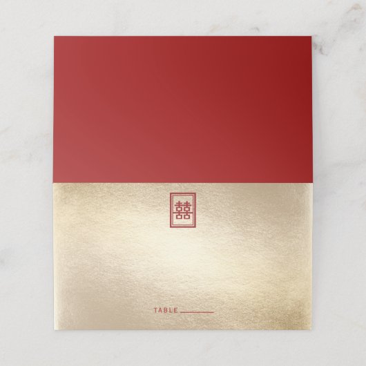 Gold Rectangle Double Happiness Chinese Wedding Platzkarte (Außenseite Aufgefaltet)