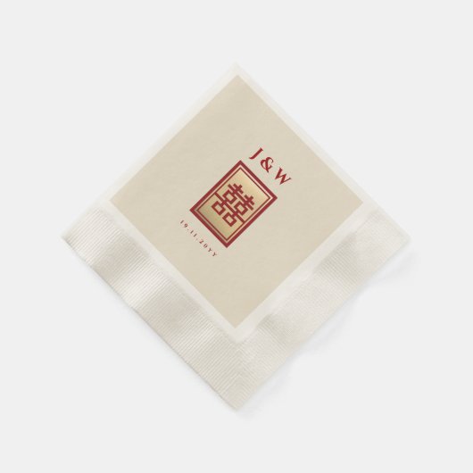 Gold Rectangle Double Happiness Chinese Wedding Serviette (Ecke)