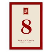 Gold Rectangle Double Happiness Chinese Wedding Tischnummer (Vorderseite)