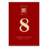 Gold Rectangle Double Happiness Chinese Wedding Tischnummer (Rückseite)