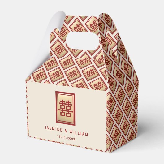 Gold Rectangle Double Happy Chinese Wedding Fa Geschenkschachtel (Rückseite)