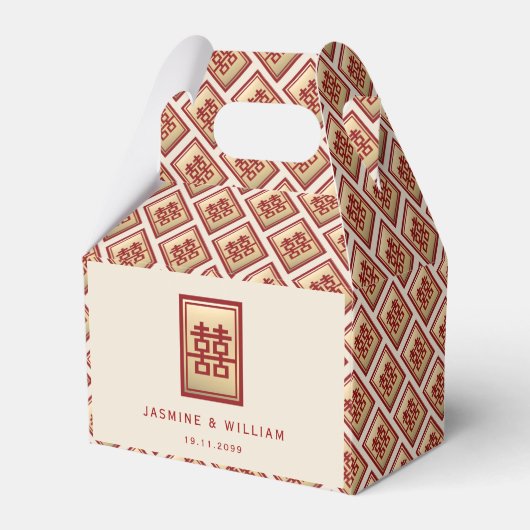 Gold Rectangle Double Happy Chinese Wedding Fa Geschenkschachtel (Vorderseite)