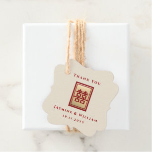 Gold Rectangle Double Happy Chinese Wedding Gi Geschenkanhänger