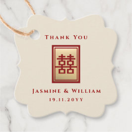 Gold Rectangle Double Happy Chinese Wedding Gi Geschenkanhänger