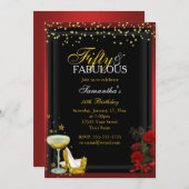 Gold & Red 50 & fabelhafte Einladung zum Geburtsta (Vorne/Hinten)