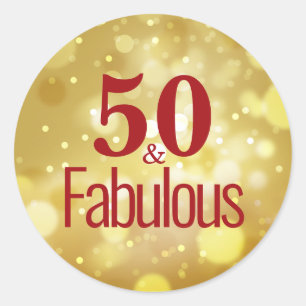 Gold Red 50 & Fabulous Birthday Sticker