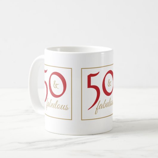 Gold Red 50 & Fabulous Geburtstag Kaffeetasse (Vorderseite Links)