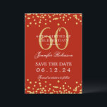 Gold Red 60. Geburtstag Save the Date Details Einladung<br><div class="desc">Elegantes "60th Birthday Party" Design mit Imitats Glitzer Konfetti & Details Text. Einfach zu bedienen und leicht zu personalisieren. Bestelle noch heute!</div>