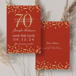 Gold Red 70. Geburtstag Rett Date Confetti Einladung