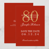 Gold Red 80. Geburtstag Save the Date Einladung (Vorne/Hinten)