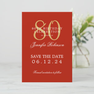 Gold Red 80. Geburtstag Save the Date Einladung