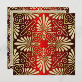 Gold Red Art Deco Damask Wedite Einladung (Vorne/Hinten)