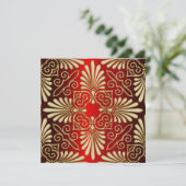 Gold Red Art Deco Damask Wedite Einladung (Stehend Vorderseite)