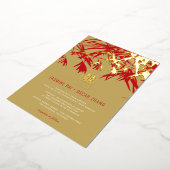 Gold & Red Bamboo Blätter Double Xi Chinesische Ho Folieneinladung (Gedreht)