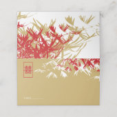 Gold & Red Bamboo Blätter Double Xi Chinesische Ho Platzkarte (Außenseite Aufgefaltet)