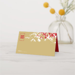 Gold & Red Bamboo Blätter Double Xi Chinesische Ho Platzkarte