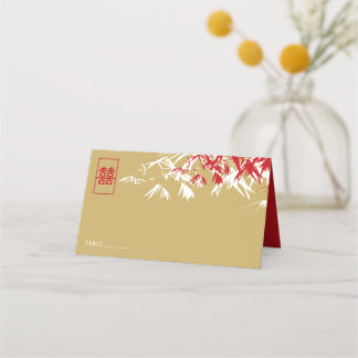 Gold & Red Bamboo Blätter Double Xi Chinesische Ho Platzkarte